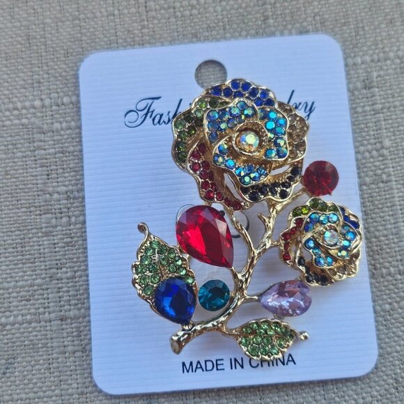 Fashion Pin Brooch Multi Color Crystals Accent Flower Pin Fashion Jewelry New - Picture 4 of 10